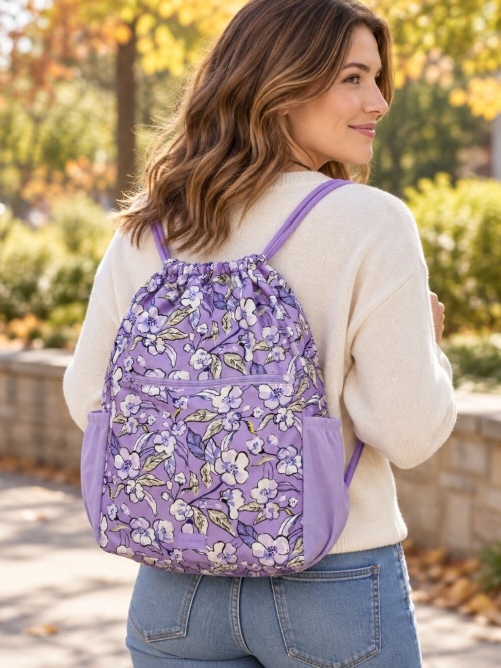 Vera Bradley Wild Roses Lavender Drawstring Backpack NWT